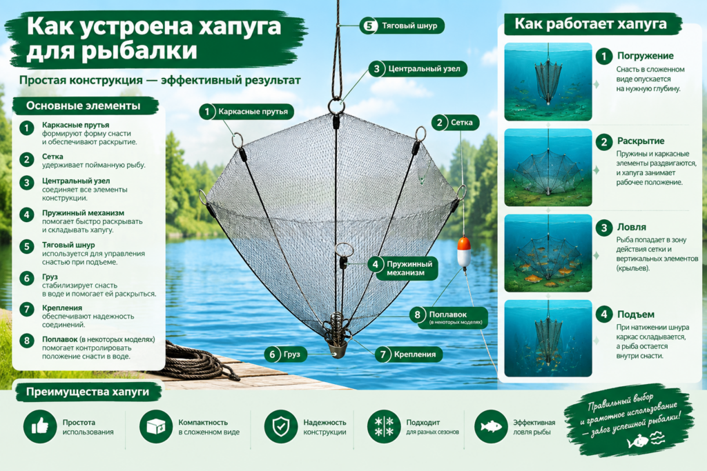 Рыболовная хапуга: устройство и принцип работы снасти