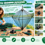 Хапуга своими руками: устройство складного каркаса и сетного полотна рыболовной снасти.
