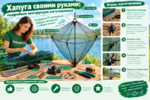 Хапуга своими руками: устройство складного каркаса и сетного полотна рыболовной снасти.
