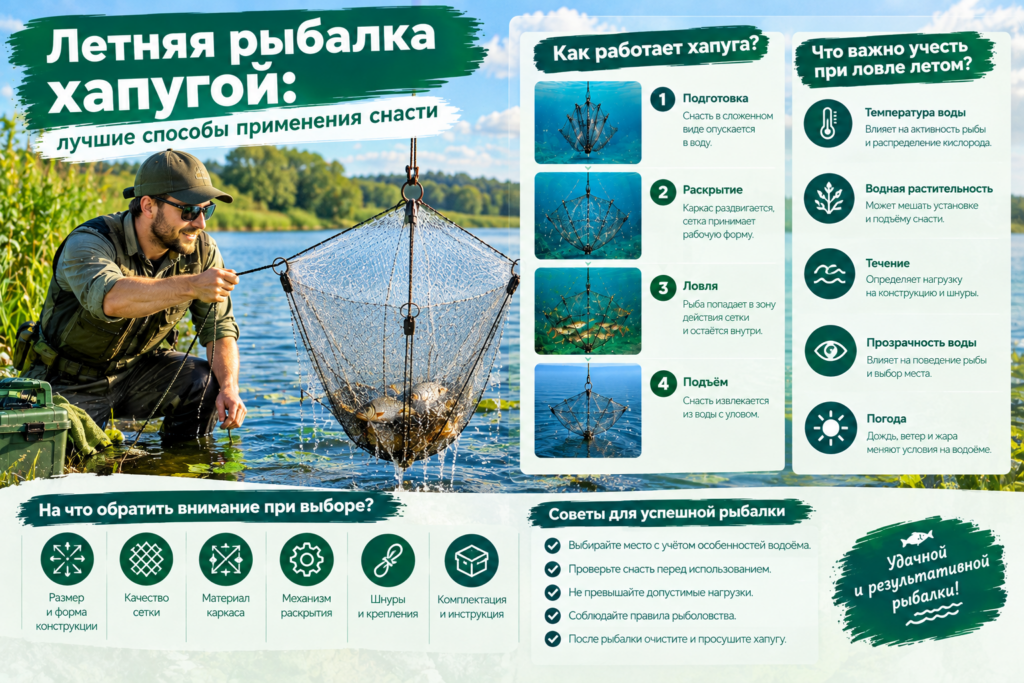 Рыболовная хапуга в летний сезон: конструкция снасти, подготовка и уход в тёплую погоду