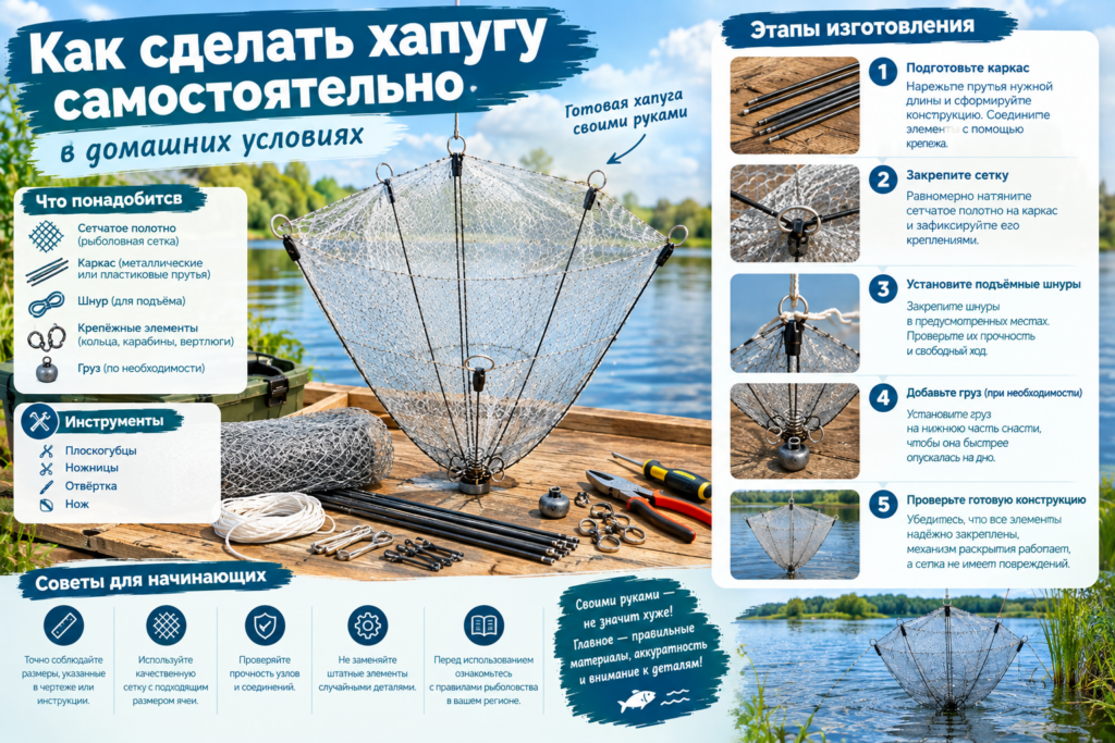 Самодельная рыболовная хапуга: основные элементы конструкции, выбор материалов и особенности изготовления в домашних условиях.